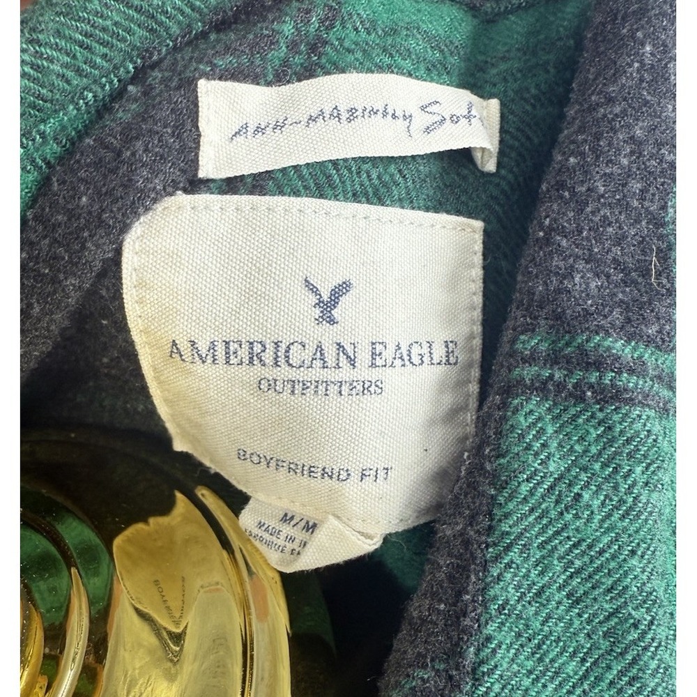 American Eagle‎ Outfitters Green Black Plaid Flannel Boyfriend Fit Shirt Medium - Picture 6 of 10